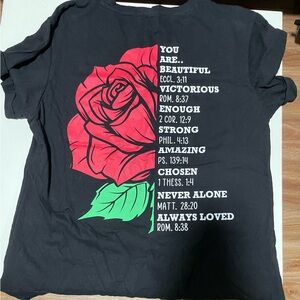 Black Graphic Tee with Red Rose Design